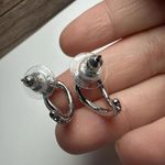 Swavorski Swarovski Crystal Silver Tone Pave Half Hoop Pierced Earrings (Swan Signed) Photo 7