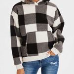 American Eagle NWT Women’s Outfitters AEO Buffalo Check Sherpa Hooded Pullover M Photo 0