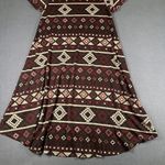 LuLaRoe  Carly Dress Womens Small Brown Red Aztec Geometric SS High Low Hem Photo 9