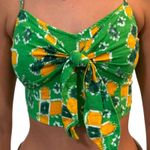 Aerie Tie Front Crop Top Beach Floral Green Yellow White Large Smocked Back Photo 0