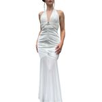 Cache Vintage White Satin Mermaid Open Back Halter Prom Dress Size 6 Photo 1
