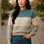 Elegant Women's Striped Crew Neck Sweater Blue Size undefined Photo 0