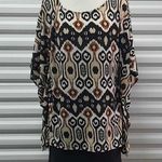Chico's  Top Blouse Womens Small/Medium Black Brown Kimono Sleeves Oversized Fit Photo 0
