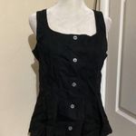 J. Crew Black Button Front Sleeveless Blouse 6 Square Neck Pleated Peplum Top Photo 0