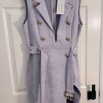 Hego Sleeveless Blazer Dress Gray XL Gold Buttons Belted High Slit Sexy NWT Photo 9