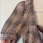 En Saison Plaid Puff Sleeve babydoll Dress with gold shimmer threading Large Tan Photo 3