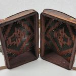 Vintage Basket Purse Two Tone Brown Rattan Bamboo Leather Trim Woven Hinged Photo 12