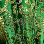 VTG Corset Top 80s Floral Embroidered Lace Up Back Frill Trim Overbust Green S Photo 1