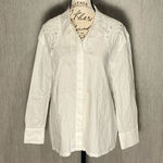 Design History  100% Cotton White Button-Up Blouse Knit Shoulder Size Large Photo 0