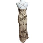 Beige Floral Satin Maxi Long Slip Dress Y2K Vtg Photo 2