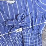 American Eagle  Blue White Striped Smocked Blouse Photo 2