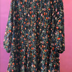 ZARA Large Black Floral Pleated 3/4th Sleeve Babydoll Mini Dress by Photo 0