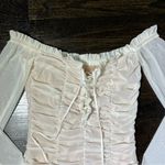 Tiger Mist  Cream Off The Shoulder Ruched Mesh Mini Dress Photo 1