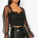 Boohoo Black Mesh Ruched Front Long Sleeve Crop Top Sz 8 Photo 3