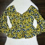 Handmade Blue and Yellow Bell Sleeve Peplum Hem Top Photo 0