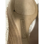 American Eagle Womans 8 1/2 Ivory Crochet Lace Open Toe Wedge Heel Shoe Slip On Photo 9