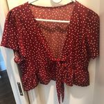 SheIn Red Polka Dot Tie Shirt Photo 0