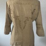 Inca Cottons Peru Large Washed Tan Embroidered Button Up 3/4 Sleeve V-neck Top Photo 1