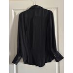 Free People  Pinstripe Button Down Shirt Wide Cuff Navy Blue Photo 1