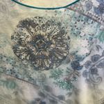 One World  Green and Blue Floral Rhinestone Embellished Long Sleeve Top Photo 1