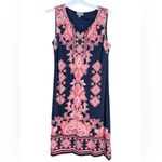 JM Collection  Navy and Pink Patterned Midi Dress Photo 1