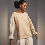 Anthropologie Pilcro by  Tan Mixed-Media Puff Sleeve Pullover Size Large Photo 2