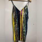 L'ATISTE L’ATISTE NEW rainbow striped sequin v-neck mini dress size large women’s Photo 7