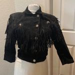 Vintage Women’s Black Leather Suede Jacket w/ Fringe Tassels Western Sz S Photo 0