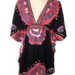 Trina Turk  Yucateca Tunic Swim Cover Dress Size S Black Red Multi Short Caftan Photo 1