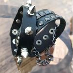 2 PCs faux leather chain spike studded Bracelets — Black Photo 0