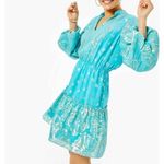 Lilly Pulitzer  Joella Metallic Silk Chiffon Dress Bermuda Blue Size 8 Photo 3