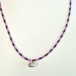 Silver Tone Pumpkin Pendant Black and Purple Colored Beaded Necklace Photo 0
