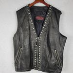 Overland Sheepskin Womens Motorcycle Vest 44 Black Leather Studded Silver Beads Size undefined Photo 7
