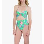 BCBGeneration  Women's Green 1pc Swimsuit Knot Front Cut Out Bathing Suit XL Photo 2