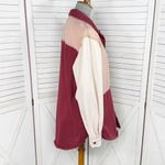 Missguided Color Block Oversized Denim Button Up Shirt Maroon Peach 8 Photo 2