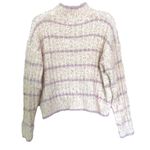 Forever 21 White Purple Stripe Sparkle Fringe Knit High Neck Sweater Small Photo 1