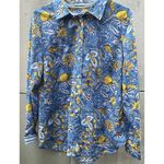 Talbots  Women’s Sz L Classic Button Shirt Botanical Blue Sunflower Spring Photo 1