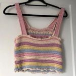 ZARA NEW  Pastel Crochet Knit Tank Size Small Striped Cropped Blue Yellow Purple Photo 2