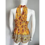 Rachel Zoe Women’s Size M Yellow Floral Peplum Halter Top NWT Photo 2