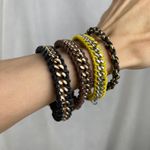Source Unknown 4 Chain Link Braided Bracelets Set Gold Silver Tone Black Brown Yellow Cord NWOT Photo 6