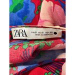 ZARA  Women Red Multicolor Floral Long Sleeve Pleated Crew Neck Blouse Top Size S Photo 2