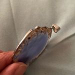 Necklace Pendant Sliced Purple Agate Stone Crystal 2.5”H X 1.5”W Silver Edge Photo 3