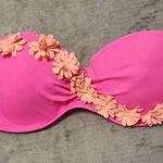 Victoria's Secret Victoria’s Secret Bikini Top 32D Pink Floral Strapless Bandeau Swimwear Photo 0