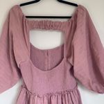 Free People  Summer Picnic Smocked Balloon Sleeve Mini Dress in Purple Pink Photo 5