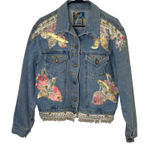Gazoz 80s Embellished Denim Jacket‎ Floral Applique Lace Trim Unique Vintage M Blue Size M Photo 0