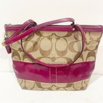 Coach  Women's Signature‎ Brown Purple Patent Chelsea Purse Tote Bag Photo 5