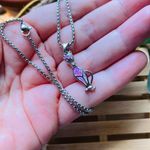 Sterling Silver Pink Opal Cat Pendant on Stainless Steel Rounded Box Chain Pink Photo 1