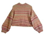 VERO MODA  Oversized Sweater Womens XS Pink Striped Balloon Sleeve Cropped Boho Photo 3