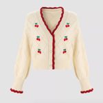 Jessica Simpson Sweet Cherry Cream/Red Diamond Print Embroidery Cardigan size M Photo 0