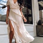 Lulus | Swiss Dot Ruffled Midi Dress in Cream NWT Style: Next to You Photo 0